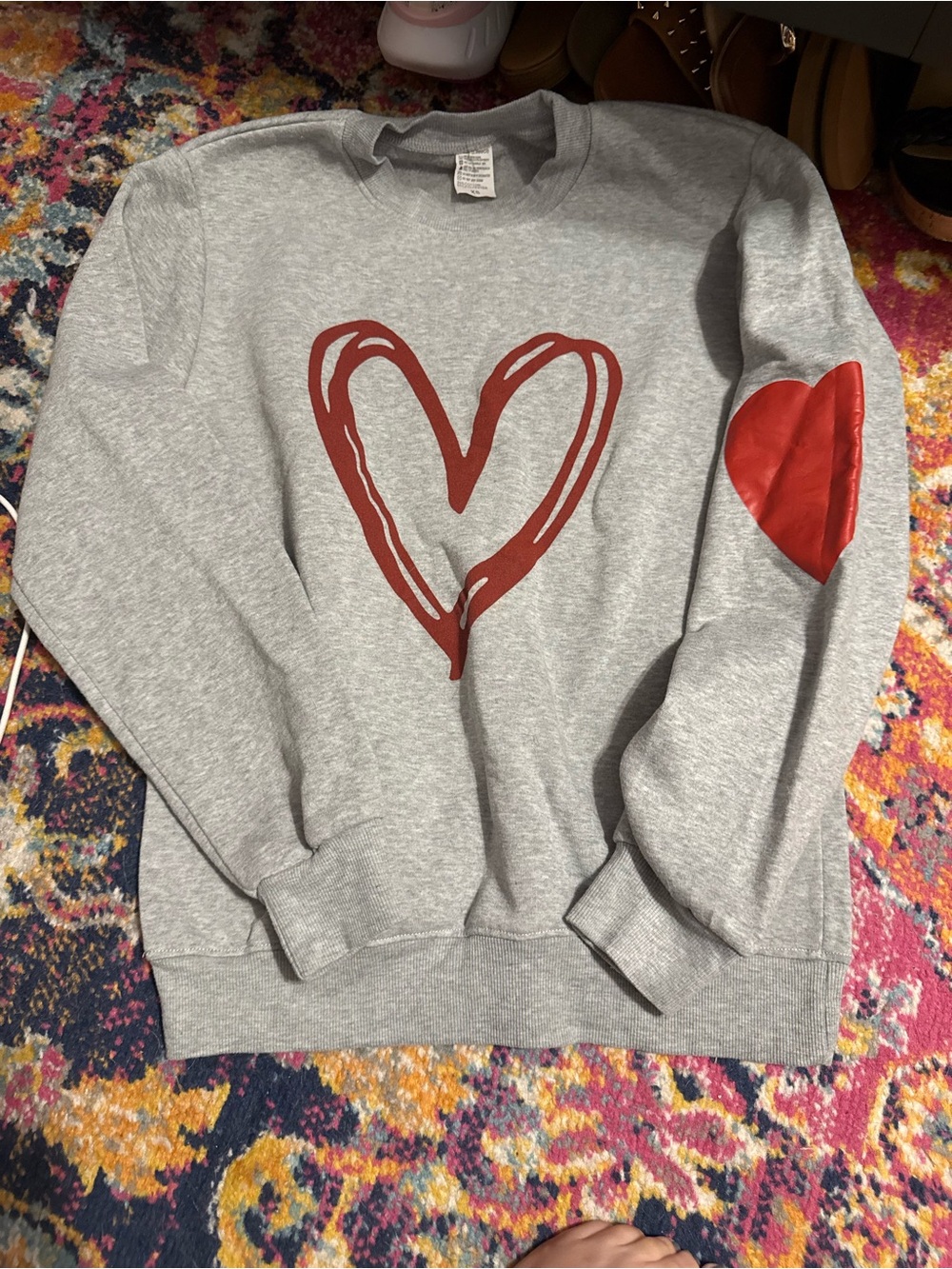 Amazon Gray Sweatshirt with Red Heart Front and Elbow Patch